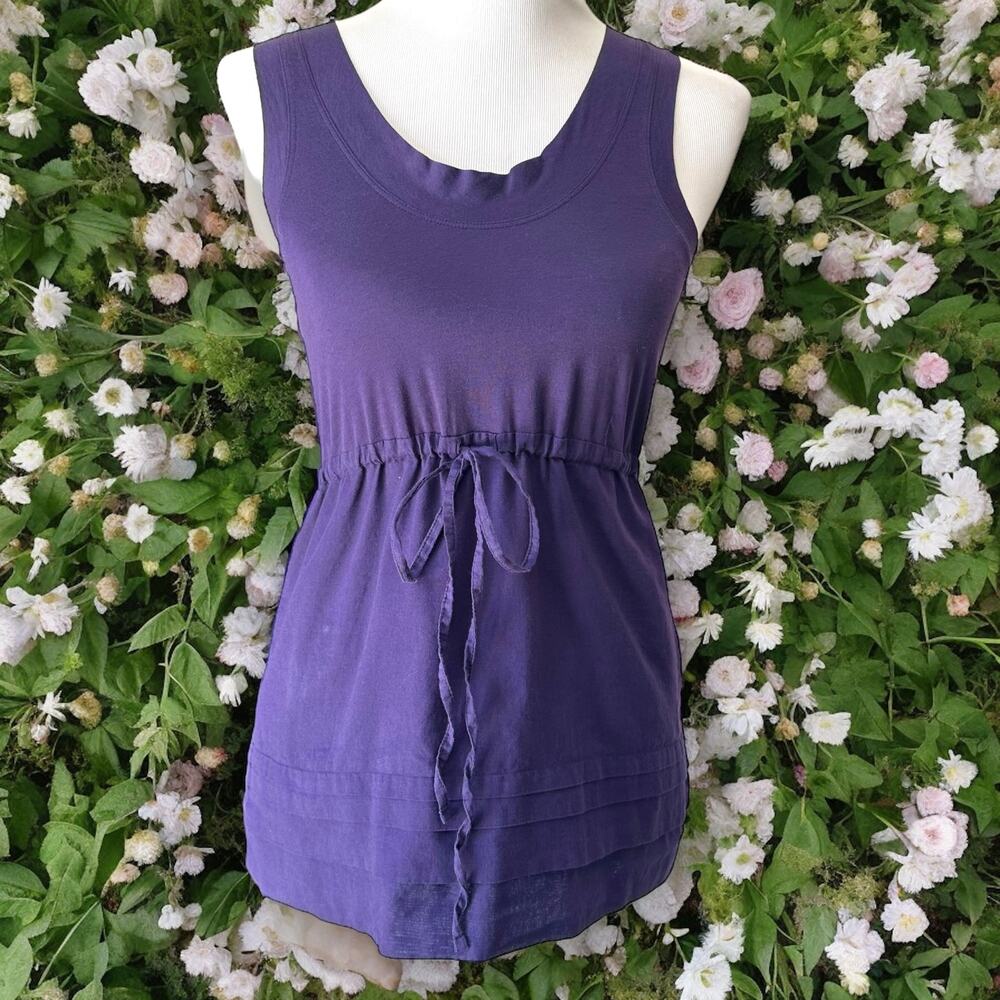 Theory Drawstring Waist Relaxed Layered Tank Top EUC Mixed Media